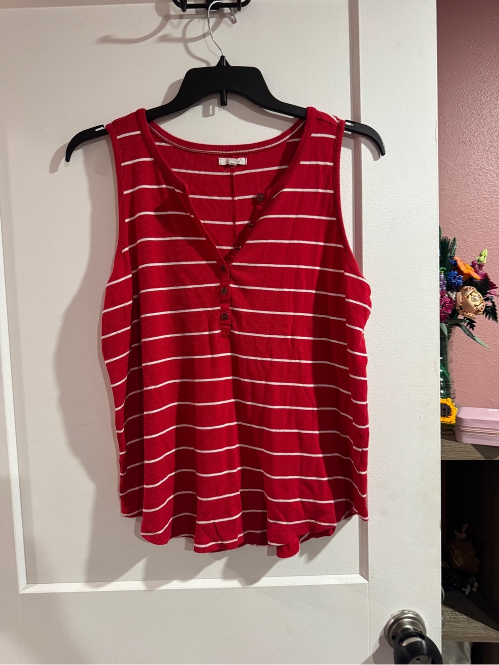 Maurice’s Women's Red Striped Henley Tank Top